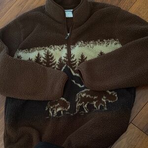 Old Navy Brown Zip-Up Sweater with Nature Motif